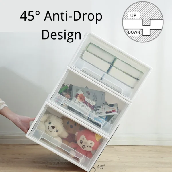 Modern Big Storage Durable White  Transparent Clothes Plastic Drawer Cabinet Stackable