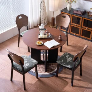 French Style Solid Wood Round Dining Table  Wabi Sabi Vintage Ash Wood Large Round Table for Home  Small Space Mid Century Modern Restaurant Table