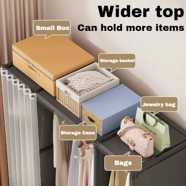Clothes Wardrobe with Curtain Storage Organizer Clothes Rack Large Wardrobe Muji Style Open Wardrobe