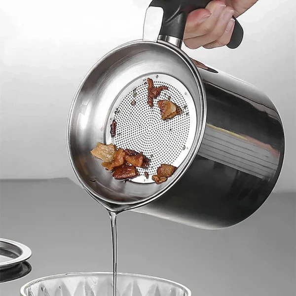 Stainless Steel Oil Filter Pot Grease Storage Container Kitchen Tools Strainer Dispenser Can