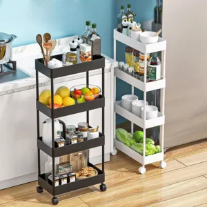 5 Tiers Multifunction Storage Trolley Kitchen Rack Handle Honeycomb Basket Rolling Utility Cart Random Color