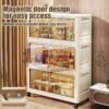 80cm High Capacity Transparent Storage Box Foldable Stackable Storage Cabinet Box Multi Functional with Roller