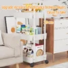 5 Tiers Multifunction Storage Trolley Kitchen Rack Handle Honeycomb Basket Rolling Utility Cart Random Color