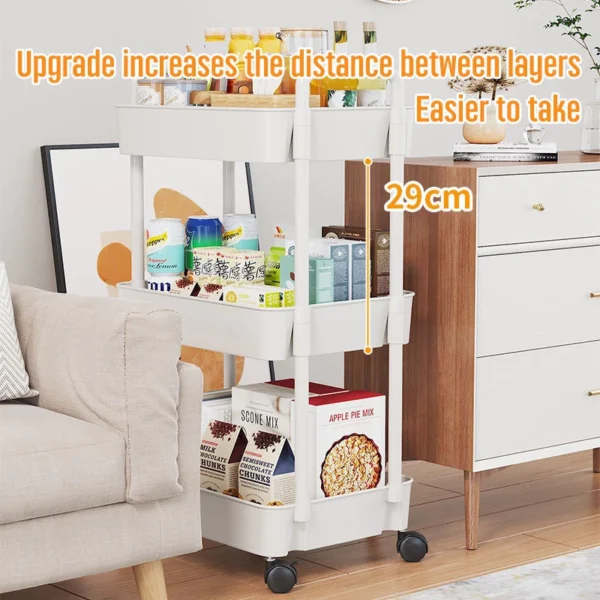 5 Tiers Multifunction Storage Trolley Kitchen Rack Handle Honeycomb Basket Rolling Utility Cart Random Color