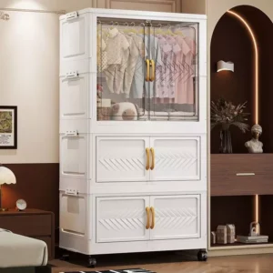 Cabinet Wardrobe 60cm Storage Multipurpose Folding Stackable Storage Cabinet With Pulley   Double Open Doors