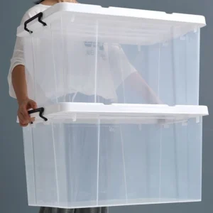 Transparent Storage Box With Wheels and Lid Stackable Storage Box