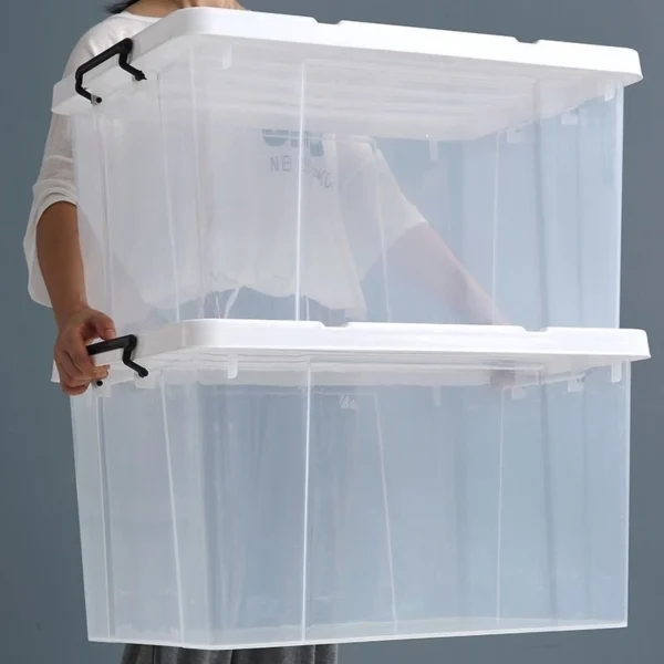 Transparent Storage Box With Wheels and Lid Stackable Storage Box