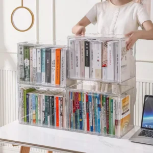 Transparent Acrylic Foldable Book Storage Box Desktop Organizer Shelf Room School Office Book Shelf