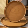 Kitchen Dining Round Plastic Platter Serving Tray Japanese Style Wood Grain Panel