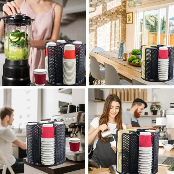 Cup Holder Dispenser Rotatable Coffee Cups Lids Seasoning Cosmetic Storage Organizer Rack