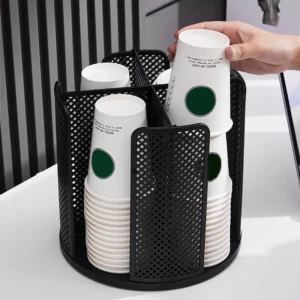 Cup Holder Dispenser Rotatable Coffee Cups Lids Seasoning Cosmetic Storage Organizer Rack